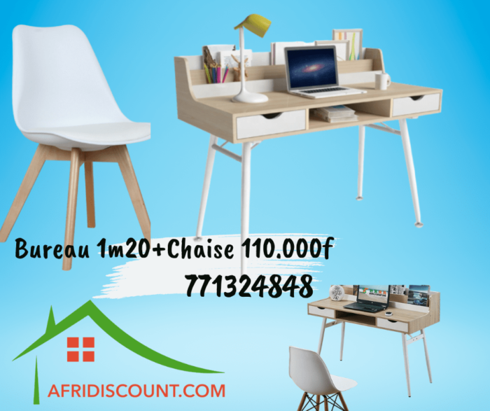 Bureau plus chaise de travail Bureau table de travail gaming table + chaise Bureau avec tiroir Étagére bibliothèque rangement de livre Dakar Sénégal Afridiscount Discount Meuble espace familial ecommerce sn mobilier meuble