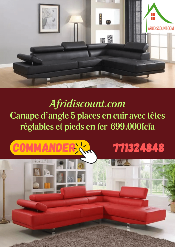 Canape d'angle noir rouge clic clac lit convertible plus coffre de rangement Dakar Sénégal afridiscount discount salon Canapè cuir rouge noir