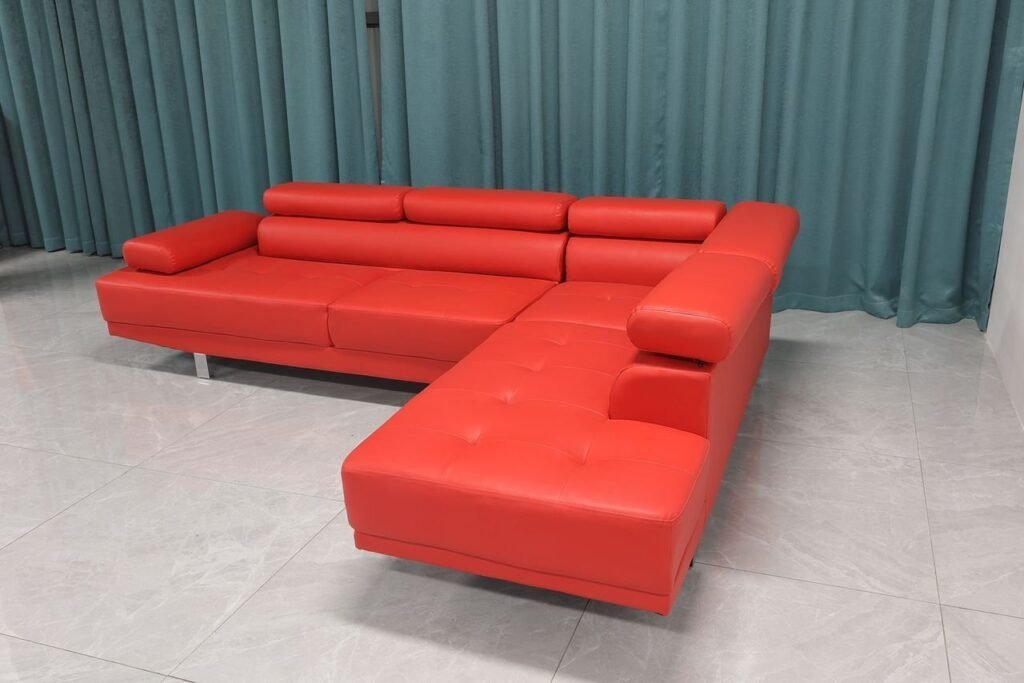 Canape d'angle noir rouge clic clac lit convertible plus coffre de rangement Dakar Sénégal afridiscount discount salon Canapè cuir rouge noir orange sn ecommerce senegal mobilier boutique en ligne magasin de meuble