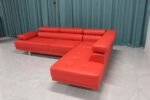 Canape d'angle noir rouge clic clac lit convertible plus coffre de rangement Dakar Sénégal afridiscount discount salon Canapè cuir rouge noir orange sn ecommerce senegal mobilier boutique en ligne magasin de meuble