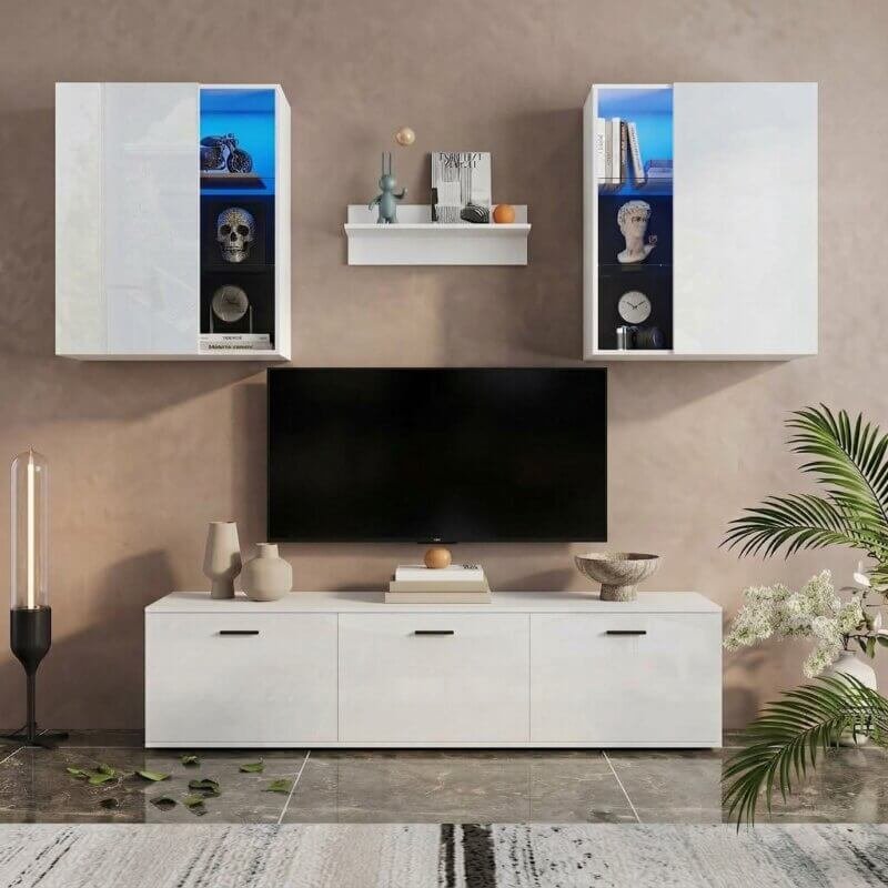 Meuble tv blanc led avec box