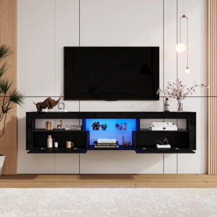 Meuble tv suspendu noir - vue 3