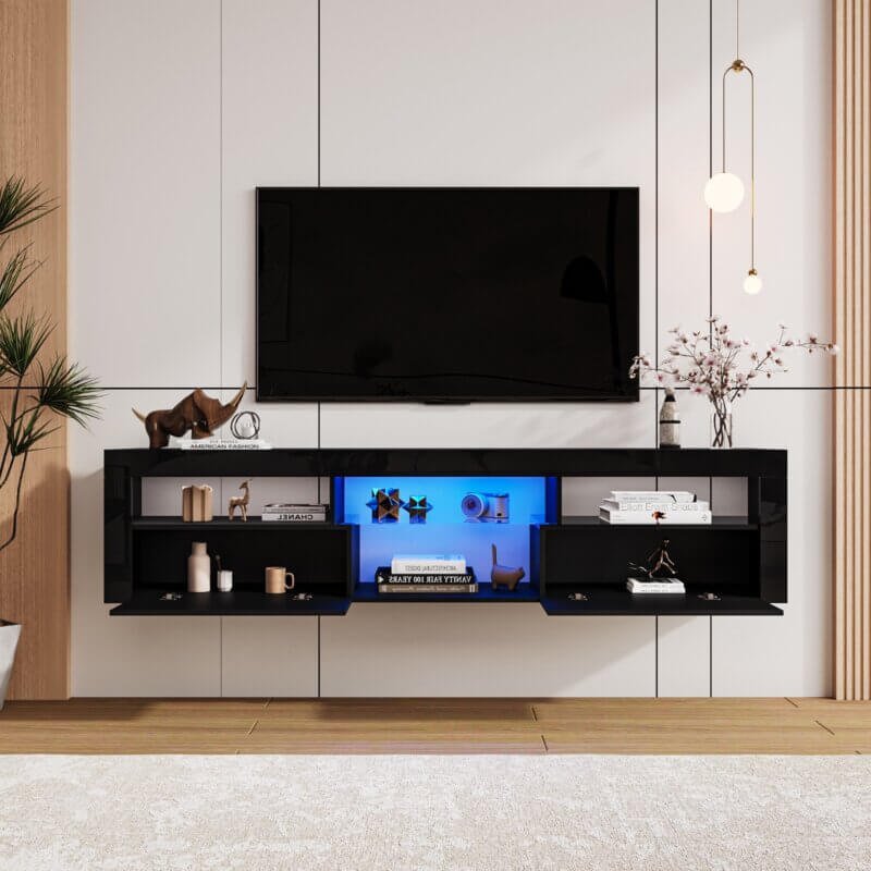 Meuble tv suspendu noir - vue 3