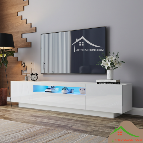 Meuble tv bas blanc avec led afridiscount