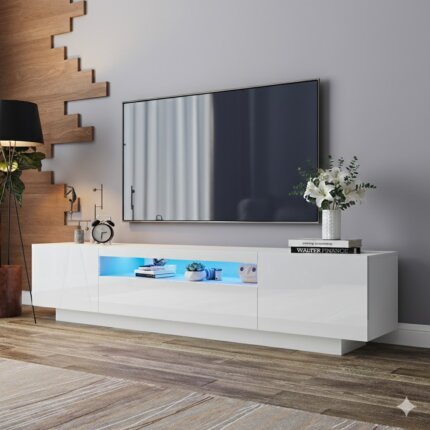 Meuble tv laura 200cm blanc est un meuble led tres beau