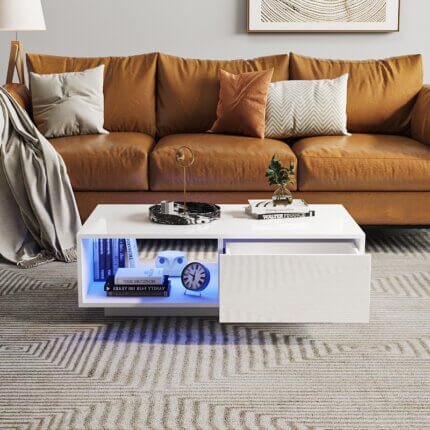 Table basse lifezeal blanc avec led - vue 3