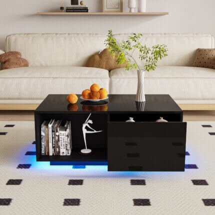 Lifezeal table basse noire avec led - vue 3