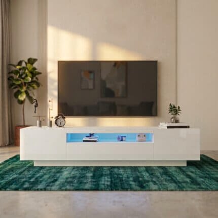 Meuble tv bas blanc avec led