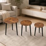 Set 3 tables basses cafe ronde marron