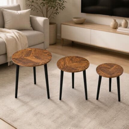 Set 3 tables basses cafe ronde marron